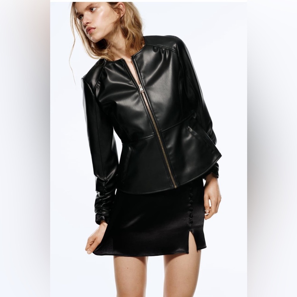 Zara Faux-Leather Fitted Jacket NWOT Medium Black